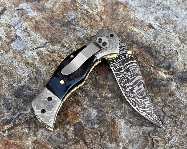 RA-76 Hand Forged Damascus Folding Knife, High Quality Made Folding Pocket Knife, EDC Folding Knife, Gift For Men, Gift For Him, Groomsmen Gift, Personalized Gift - Ragnar Armoury