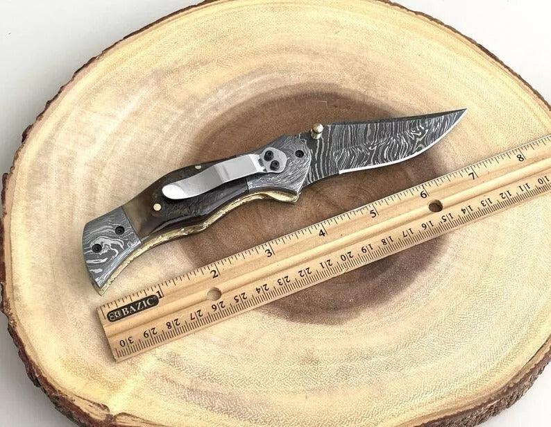 RA-76 Hand Forged Damascus Folding Knife, High Quality Made Folding Pocket Knife, EDC Folding Knife, Gift For Men, Gift For Him, Groomsmen Gift, Personalized Gift - Ragnar Armoury