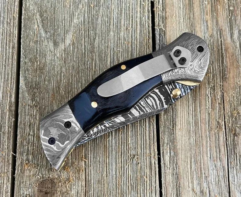 RA-76 Hand Forged Damascus Folding Knife, High Quality Made Folding Pocket Knife, EDC Folding Knife, Gift For Men, Gift For Him, Groomsmen Gift, Personalized Gift - Ragnar Armoury