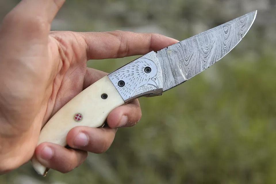 RA-78 Custom Hand Forged Damascus Steel Folding Knife, Best Folding Pocket Knife, EDC Knife, 6.5"inches Long, Gift For Him, Gift For Men, Groomsmen Gift - Ragnar Armoury