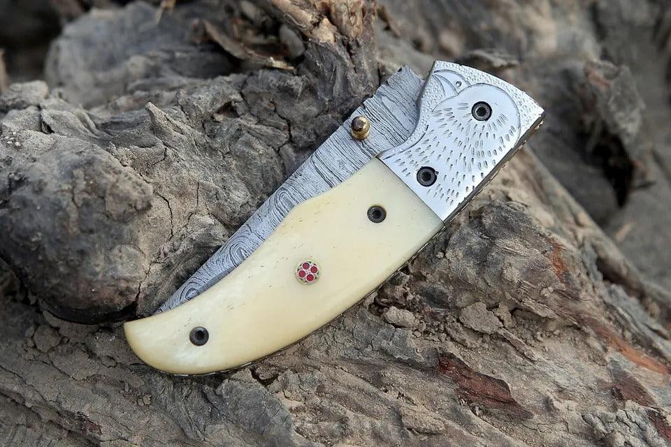 RA-78 Custom Hand Forged Damascus Steel Folding Knife, Best Folding Pocket Knife, EDC Knife, 6.5"inches Long, Gift For Him, Gift For Men, Groomsmen Gift - Ragnar Armoury