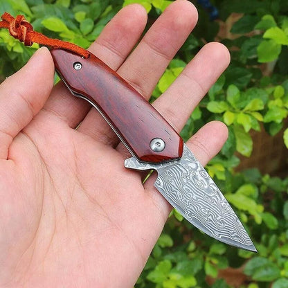 RA-79 Hand Forged Damascus Steel Mini Folding Pocket Knife, Rose Wood Handle, 5"Inches Long, Personalized Gift, Fathers Day Gift, Gift For Him, Christmas Gift - Ragnar Armoury