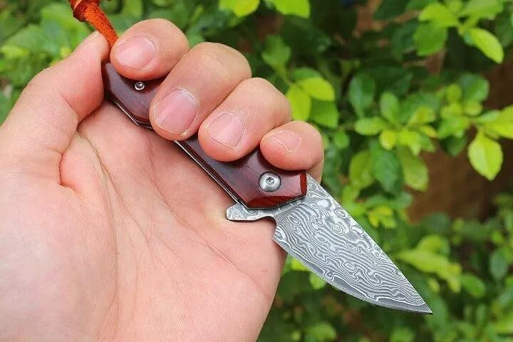 RA-79 Hand Forged Damascus Steel Mini Folding Pocket Knife, Rose Wood Handle, 5"Inches Long, Personalized Gift, Fathers Day Gift, Gift For Him, Christmas Gift - Ragnar Armoury