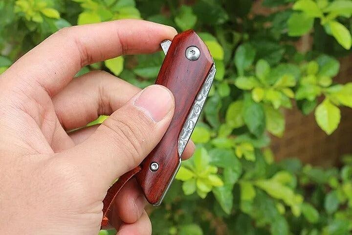 RA-79 Hand Forged Damascus Steel Mini Folding Pocket Knife, Rose Wood Handle, 5"Inches Long, Personalized Gift, Fathers Day Gift, Gift For Him, Christmas Gift - Ragnar Armoury