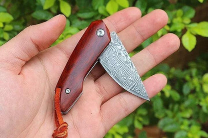 RA-79 Hand Forged Damascus Steel Mini Folding Pocket Knife, Rose Wood Handle, 5"Inches Long, Personalized Gift, Fathers Day Gift, Gift For Him, Christmas Gift - Ragnar Armoury