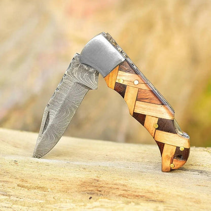 RA-81 Handmade Damascus Steel Zig Zag Folding Pocket Knife, Unique Knife, EDC Knife, Gift for Him, Knife Lovers, Groomsmen Gift - Ragnar Armoury