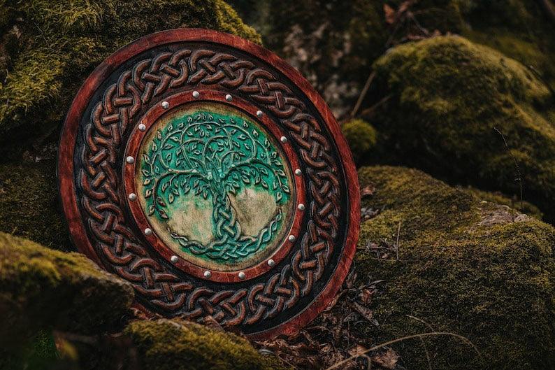 RA-84 Hand Crafted Yggdrasil Norse Tree Design Viking Shield, Real Viking Shield, Authentic Viking Shield, Gift For Men, Wall decorate Idea, Christmas Gift - Ragnar Armoury