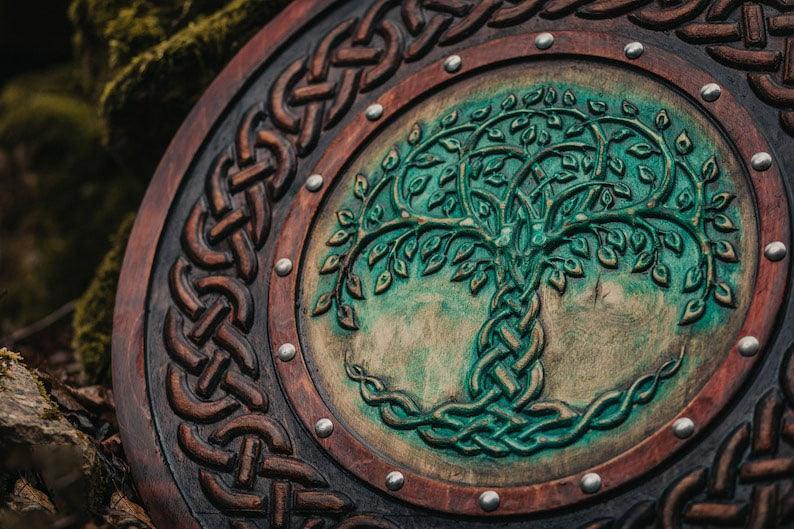 RA-84 Hand Crafted Yggdrasil Norse Tree Design Viking Shield, Real Viking Shield, Authentic Viking Shield, Gift For Men, Wall decorate Idea, Christmas Gift - Ragnar Armoury