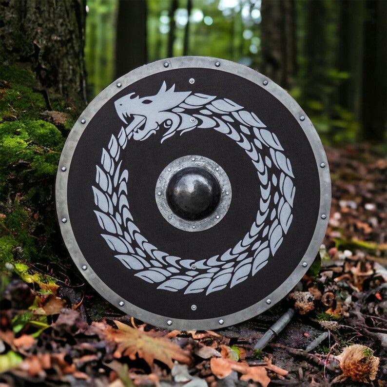 RA-88 Hand Craved Viking Dragon Cool Black Color Shield, Viking Battle Shield, Viking Shield, Gift For Him, Gift For Men, Easter Gift, Christmas Gift - Ragnar Armoury