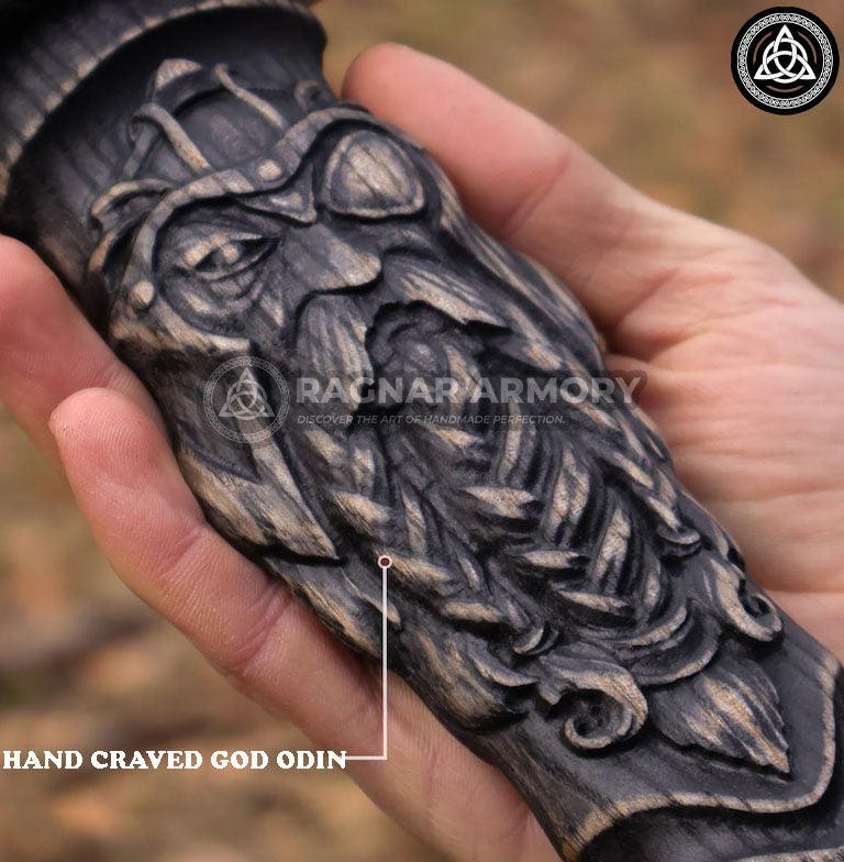 RA-93 Forged Norse Hammer with Carved Odin Handle, Viking War Hammer Handmade, Hammer For Adventure, Gift For Him. Gift for Men, - Ragnar Armoury