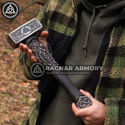 RA-93 Forged Norse Hammer with Carved Odin Handle, Viking War Hammer Handmade, Hammer For Adventure, Gift For Him. Gift for Men, - Ragnar Armoury