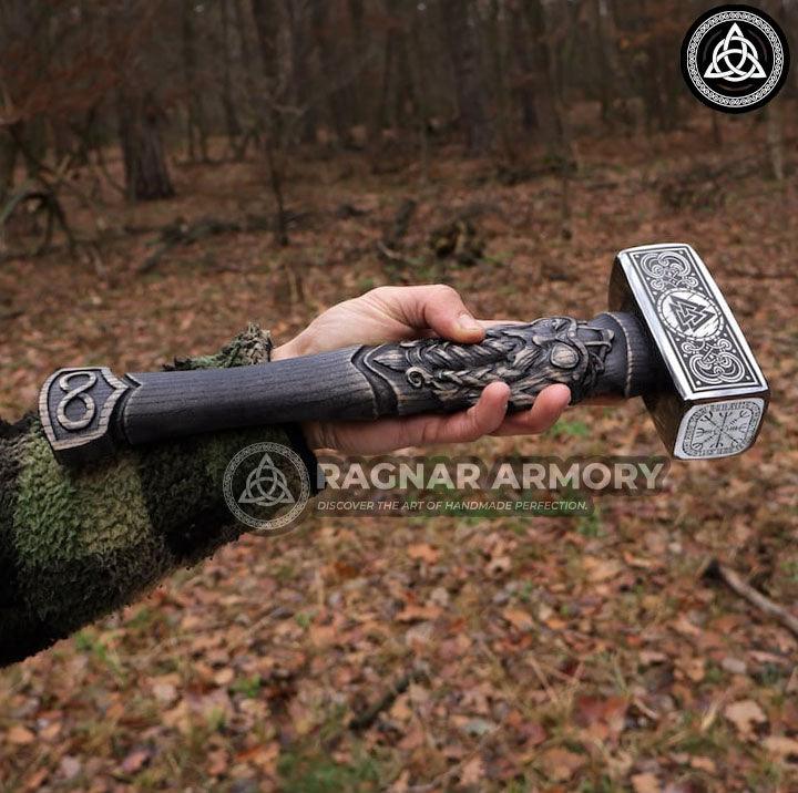 RA-93 Forged Norse Hammer with Carved Odin Handle, Viking War Hammer Handmade, Hammer For Adventure, Gift For Him. Gift for Men, - Ragnar Armoury