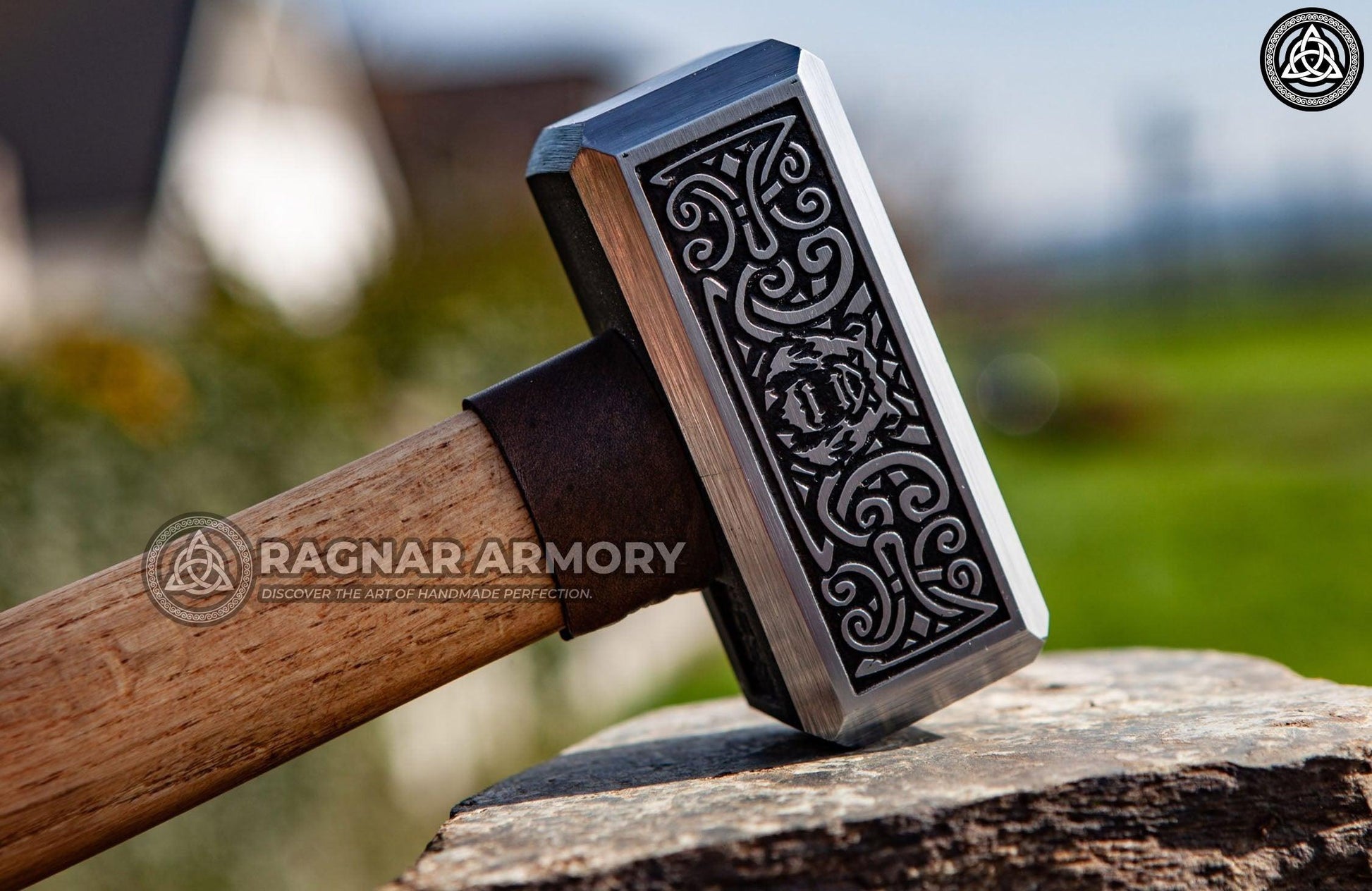 RA-96 Viking War Hammer Handmade, Hatched Viking hammer with Valknut Symbol, Unique Norse hammer, Gift For Him, Gift For Men, Christmas Gift - Ragnar Armoury