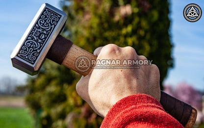 RA-96 Viking War Hammer Handmade, Hatched Viking hammer with Valknut Symbol, Unique Norse hammer, Gift For Him, Gift For Men, Christmas Gift - Ragnar Armoury