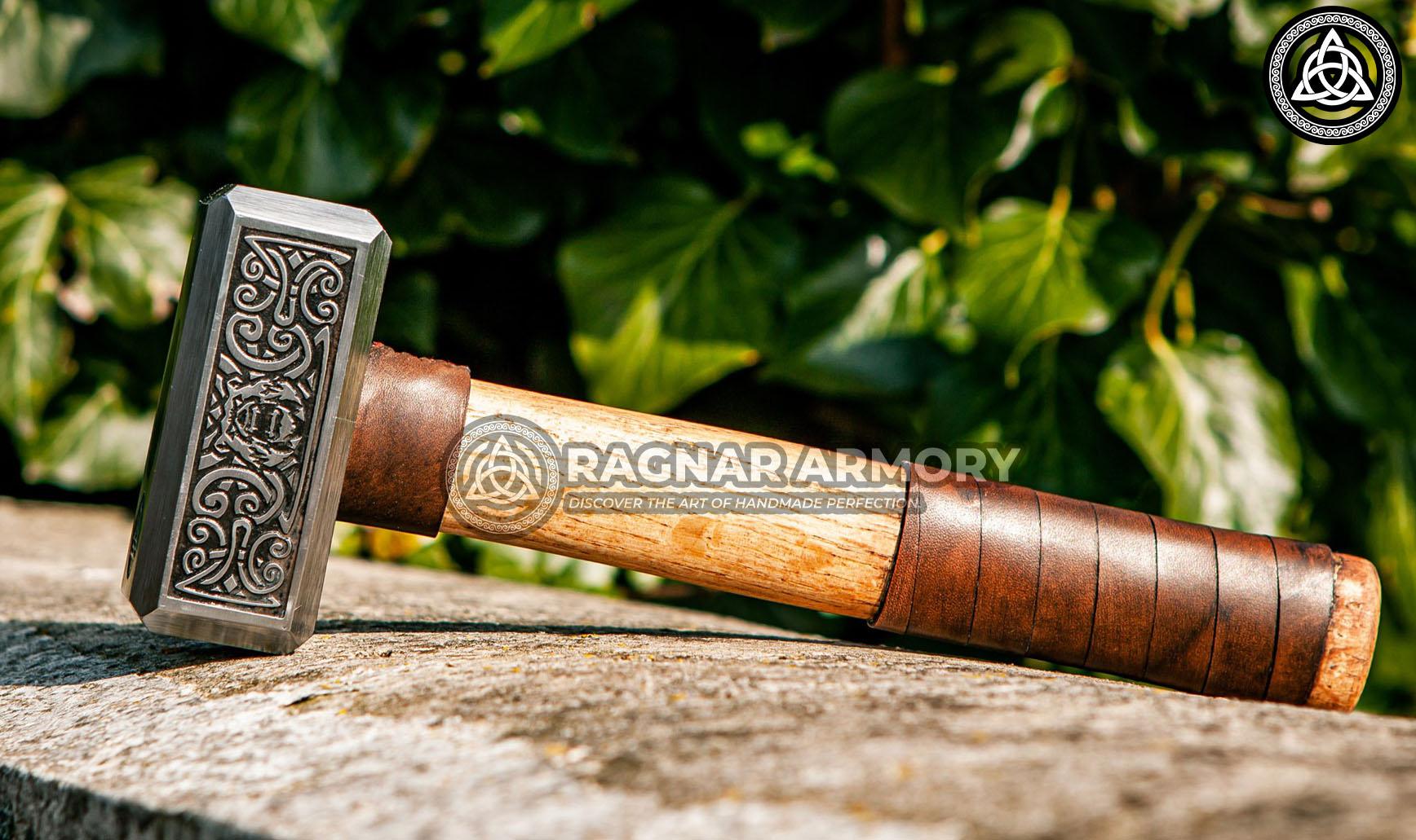 RA-96 Viking War Hammer Handmade, Hatched Viking hammer with Valknut Symbol, Unique Norse hammer, Gift For Him, Gift For Men, Christmas Gift - Ragnar Armoury