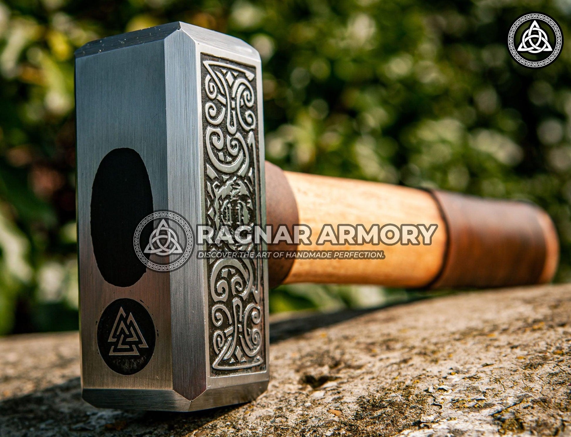 RA-96 Viking War Hammer Handmade, Hatched Viking hammer with Valknut Symbol, Unique Norse hammer, Gift For Him, Gift For Men, Christmas Gift - Ragnar Armoury