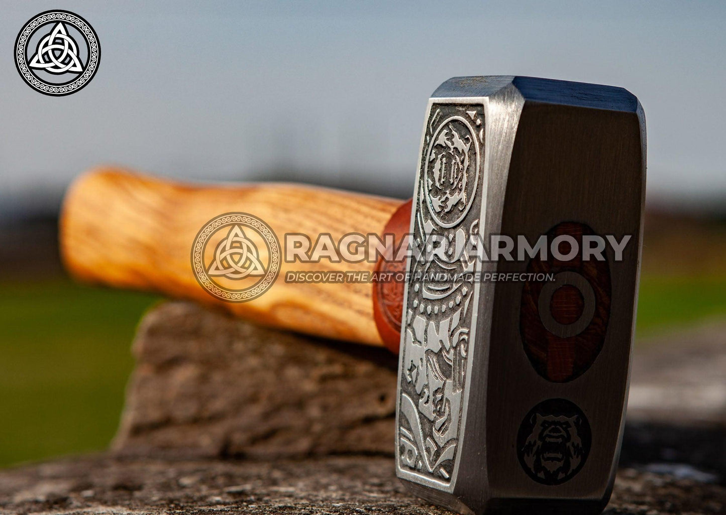 RA-97 Viking War Hammer Handmade, Hatched Viking hammer with Valknut Symbol, Viking Hammer Functional War Hammer, Gift For Him, Gift For Men, Christmas Gift - Ragnar Armoury