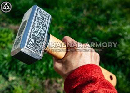 RA-98 Personalized Battle Hammer with Valknut Symbol, High Quality Made Hammer, War Battle Hammer. Gift For Him, Gift For Men, Gift For Husband, Mothers Day Gift Christmas Gift - Ragnar Armoury