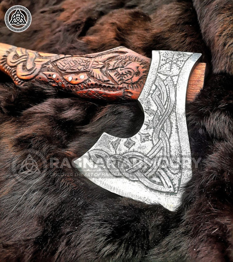 RA-196 Handmade Viking Axe, Viking Axe, Bushcraft tool, Outdoor axe, Woodworking tool, Camping axe, Leather sheath, Collectible axe, Gift For Men, Christmas Gift - Ragnar Armoury