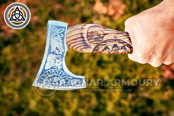 RA-237 Odin With Viking Runes Etched Viking Axe, Handmade Viking Mini Axe, Mini Axe Gift For men, Christmas Gift - Ragnar Armoury