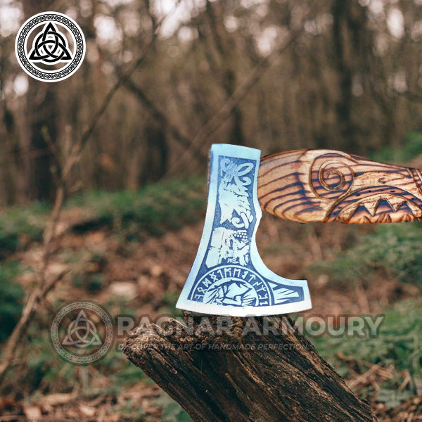 RA-237 Odin With Viking Runes Etched Viking Axe, Handmade Viking Mini Axe, Mini Axe Gift For men, Christmas Gift - Ragnar Armoury